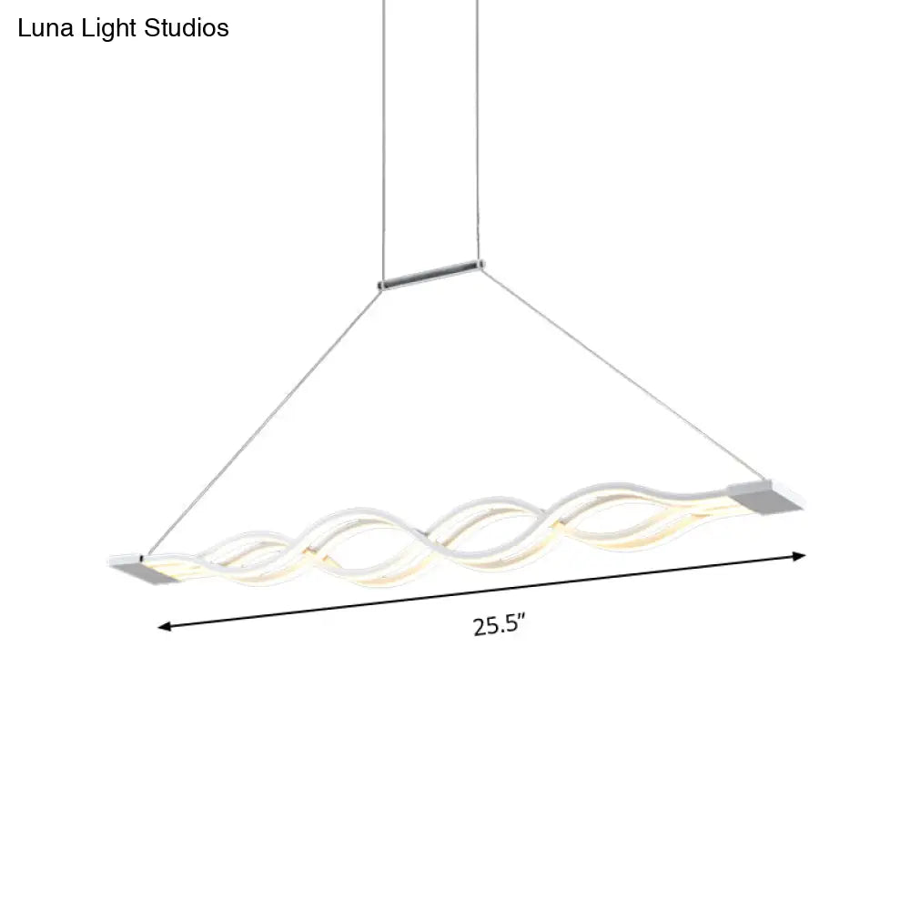 25.5’/39’ Modern White Wavy Led Pendant Light - Wide Acrylic Suspension For Island Ceiling In