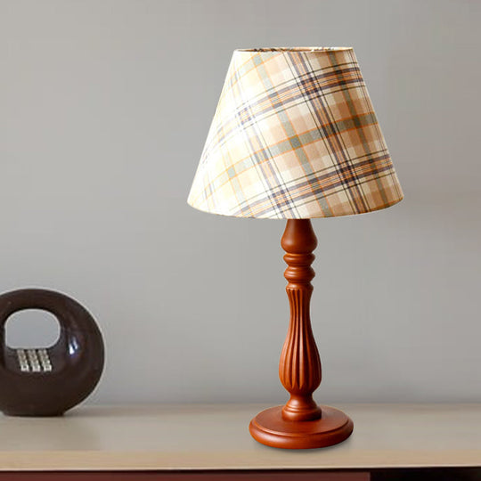 Classic Fabric Barrel Night Table Lamp With Wood Base - Red/Blue/Green 1 Light Task Lighting For