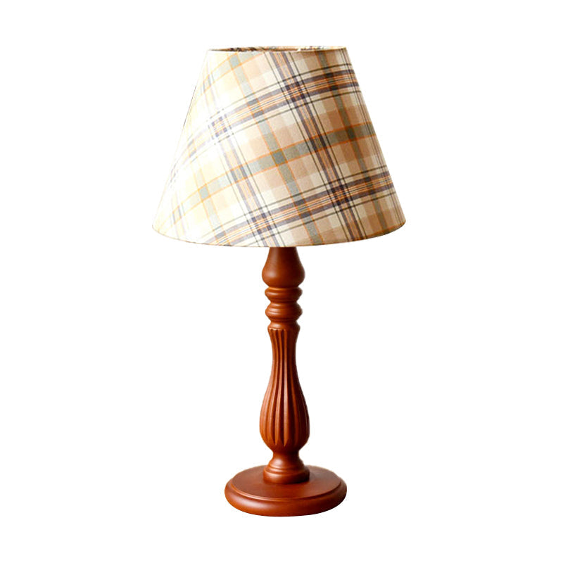 Classic Fabric Barrel Night Table Lamp With Wood Base - Red/Blue/Green 1 Light Task Lighting For