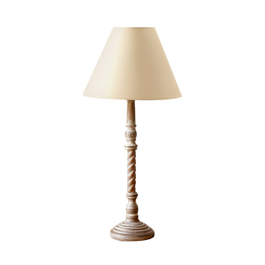 Traditional White Barrel Shape 1-Light Fabric Desk Lamp: Bedroom Reading Light With Wood Base