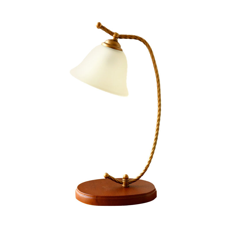 Traditional Red Brown Bedroom Desk Lamp - Study Light With White Glass Shade