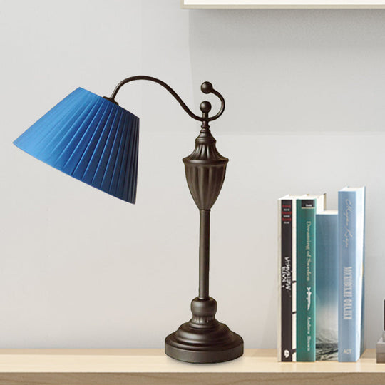 Barrel Shaped Study Light With Fabric Shade - White/Blue/Green Bedroom Task Lighting