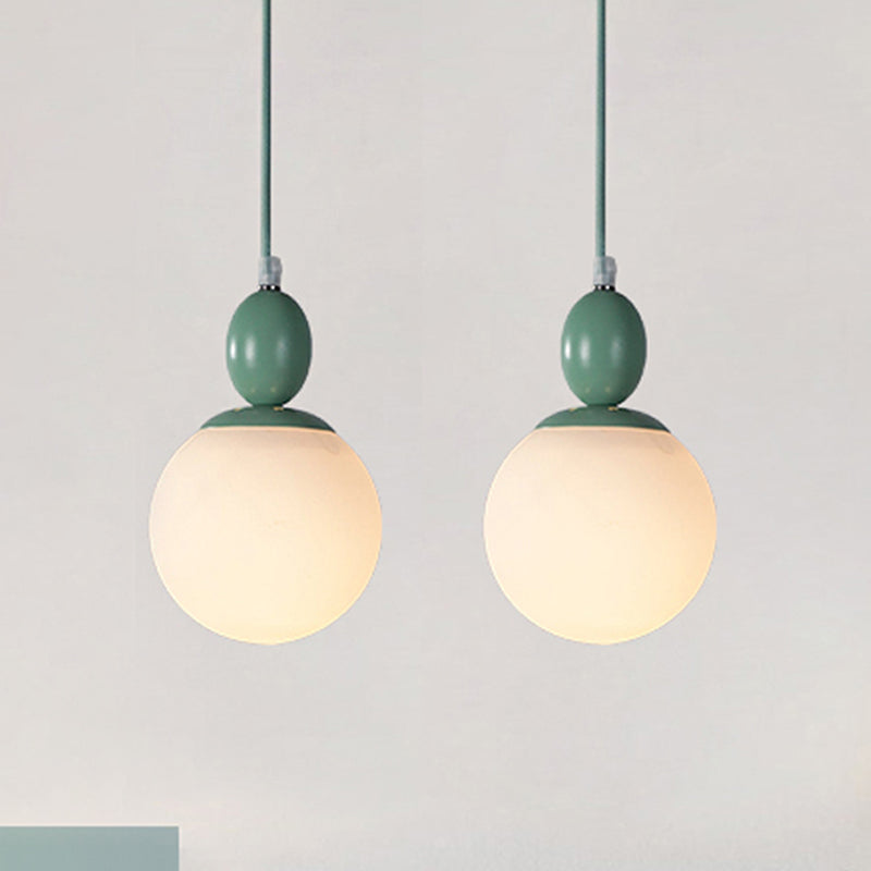 Sleek Spherical Hanging Light With Frosted Glass For Kitchen - 1 Candy Colored Pendant Green