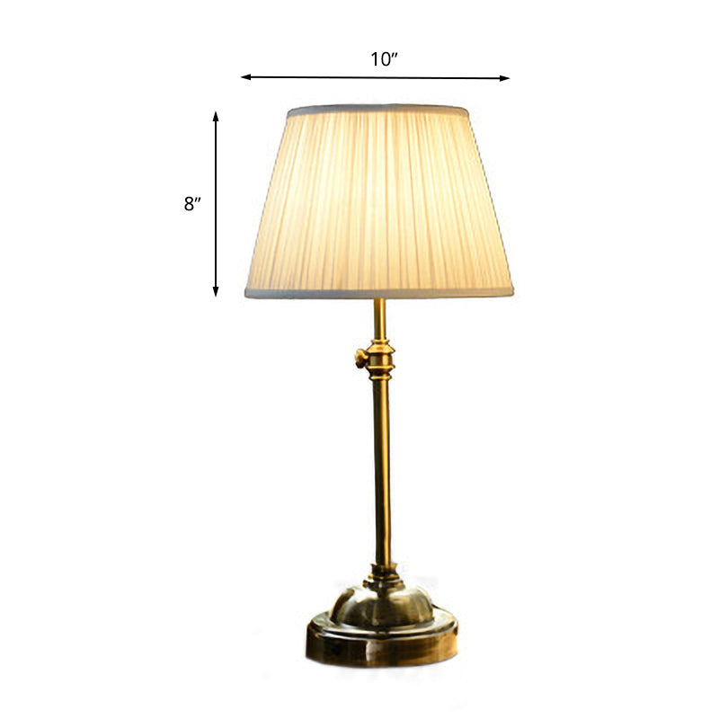 Traditional White Bedroom Desk Lamp With Barrel Fabric Shade - 1 Light Study