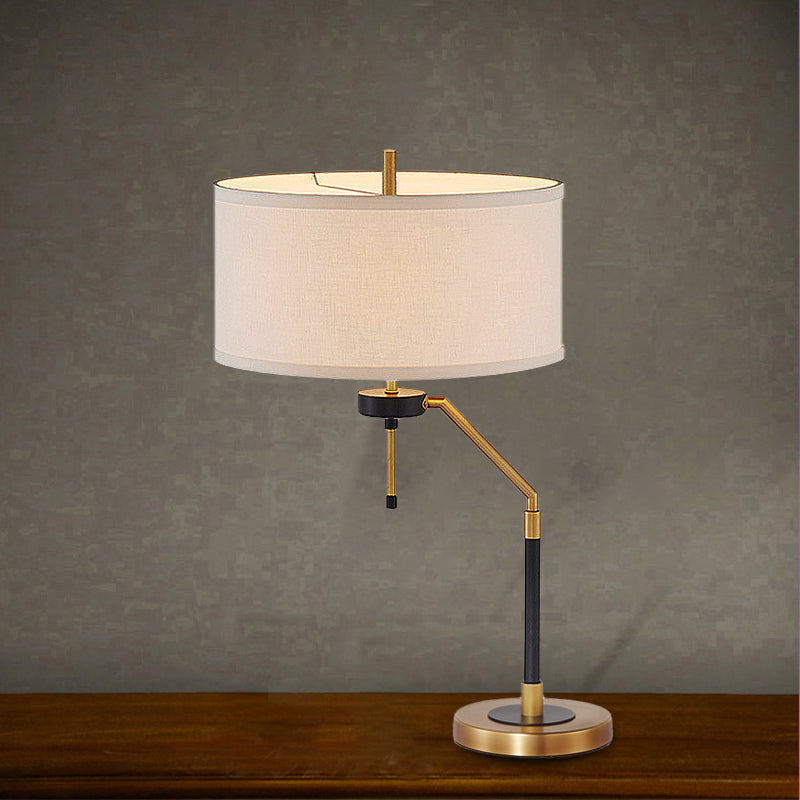 Brass Desk Lamp - Traditional Drum Fabric Reading Light For Bedroom
