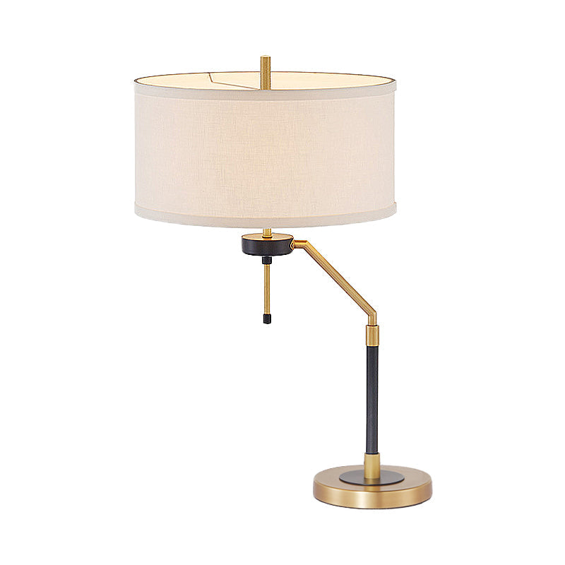 Brass Desk Lamp - Traditional Drum Fabric Reading Light For Bedroom