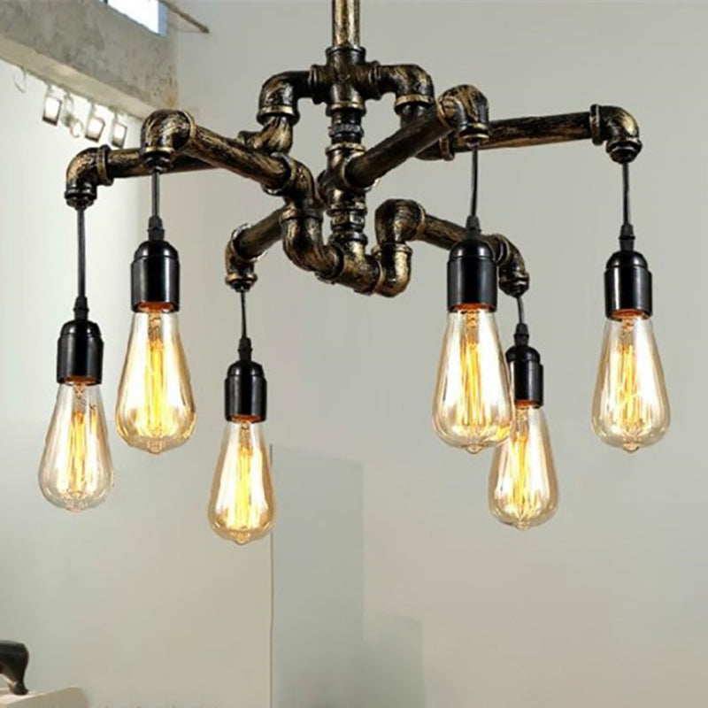 Industrial Metal And Glass Exposed Bulb Chandelier - Bronze 4/6 Light Hanging Lamp For Living Room 6