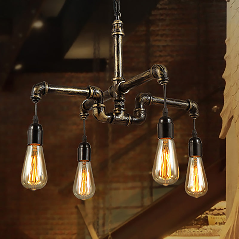 Industrial Metal And Glass Exposed Bulb Chandelier - Bronze 4/6 Light Hanging Lamp For Living Room 4