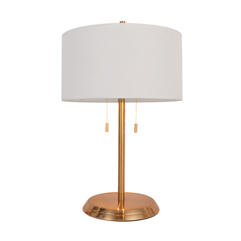 Drum Desk Lamp With Traditional Design - Black/White/Gold Fabric Ideal For Bedroom Metal Base
