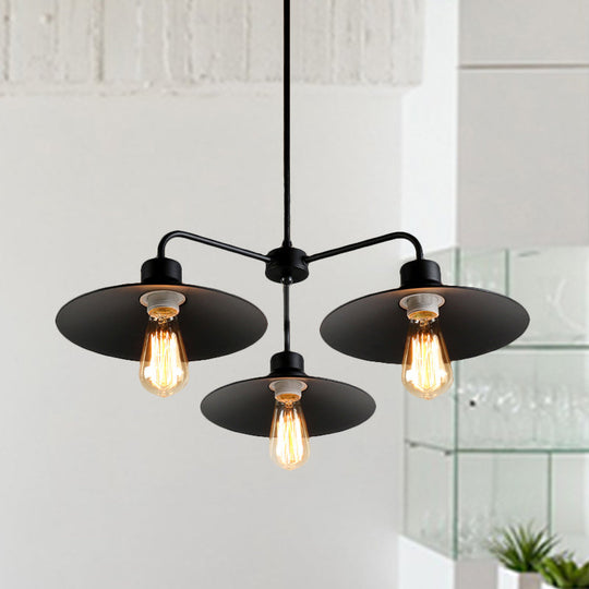 Vintage Industrial Black Chandelier With Metallic Round Shades And 3/5 Lights 3 /