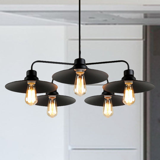 Vintage Industrial Black Chandelier With Metallic Round Shades And 3/5 Lights 5 /