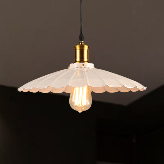 Industrial Scalloped Pendant Light - 1 Head 14"/16" Metallic Ceiling Lamp in Black/White