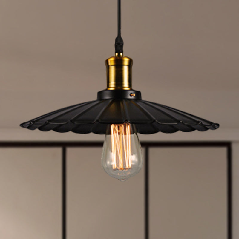 14"/16" Dia Industrial Scalloped Pendant Light 1 Head Metallic Ceiling Pendant Lamp in Black/White