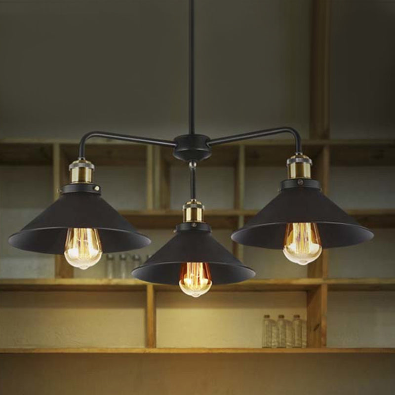 Industrial Style Black Metallic Hanging Light with Conical Chandelier Design - Perfect for Dining Table