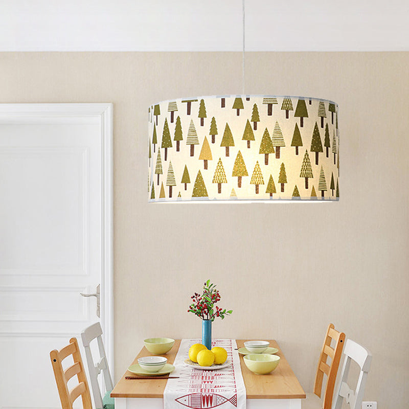 Green Fabric Pendant Light With Contemporary Pine Tree Design For Dining Room