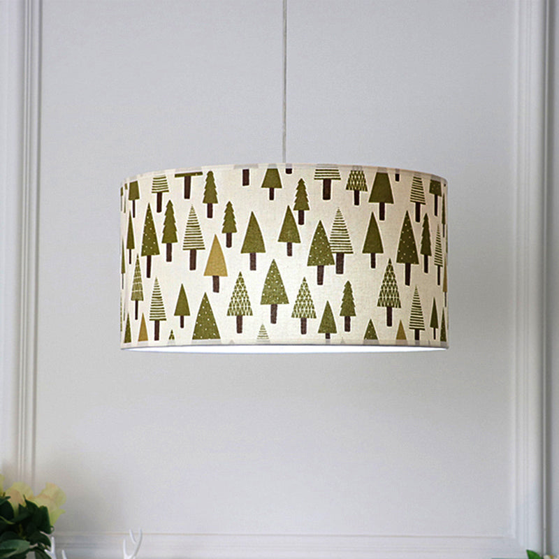 Green Fabric Pendant Light With Contemporary Pine Tree Design For Dining Room