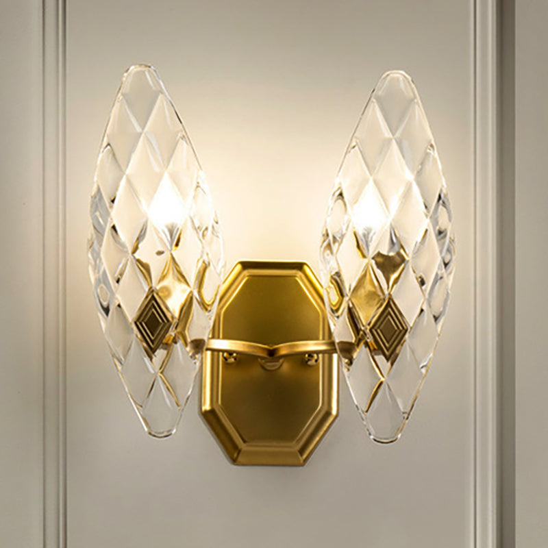 Modern Clear Crystal Rhombus Wall Sconce Lamp - 1/2-Head Brass Light For Living Room 2 /