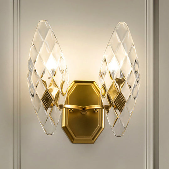 Modern Clear Crystal Rhombus Wall Sconce Lamp - 1/2-Head Brass Light For Living Room 2 /