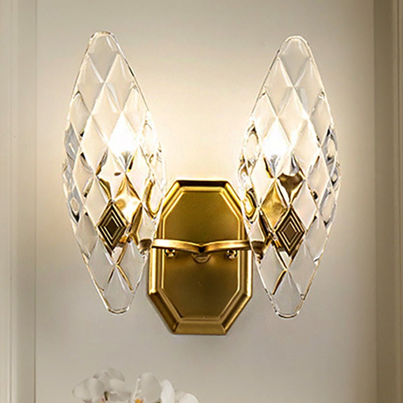Modern Clear Crystal Rhombus Wall Sconce Lamp - 1/2-Head Brass Light For Living Room