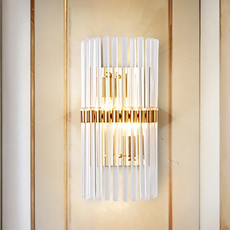 Modern Clear Crystal Wall Sconce - Stylish 2 Light Gold Finish For Living Room
