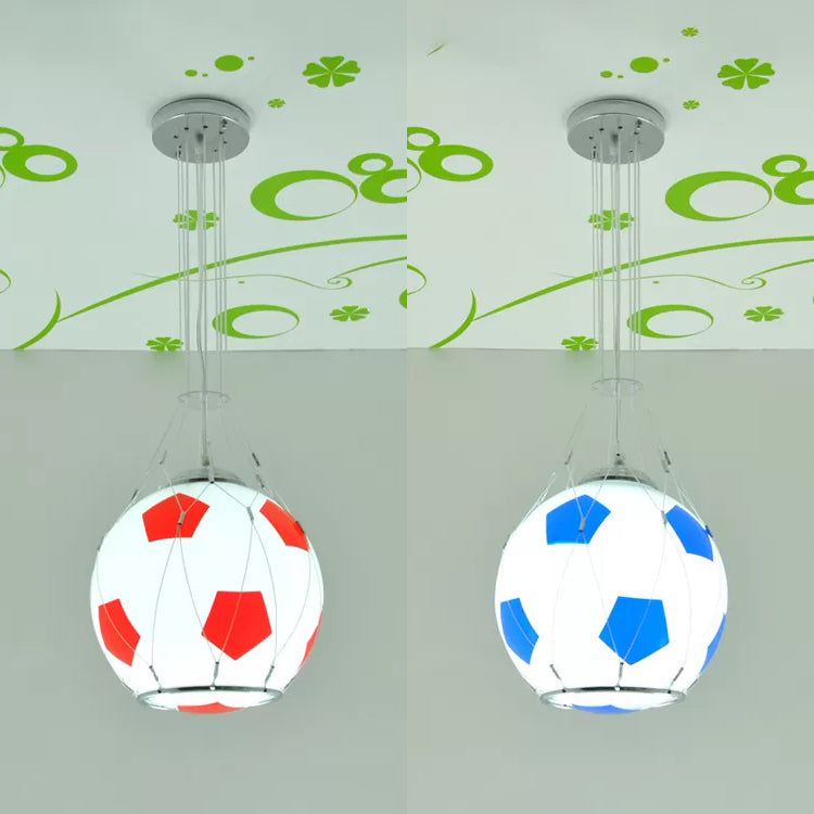 Soccer Glass Pendant Light For Boys Bedroom - Sporty Suspension Lighting With One Head