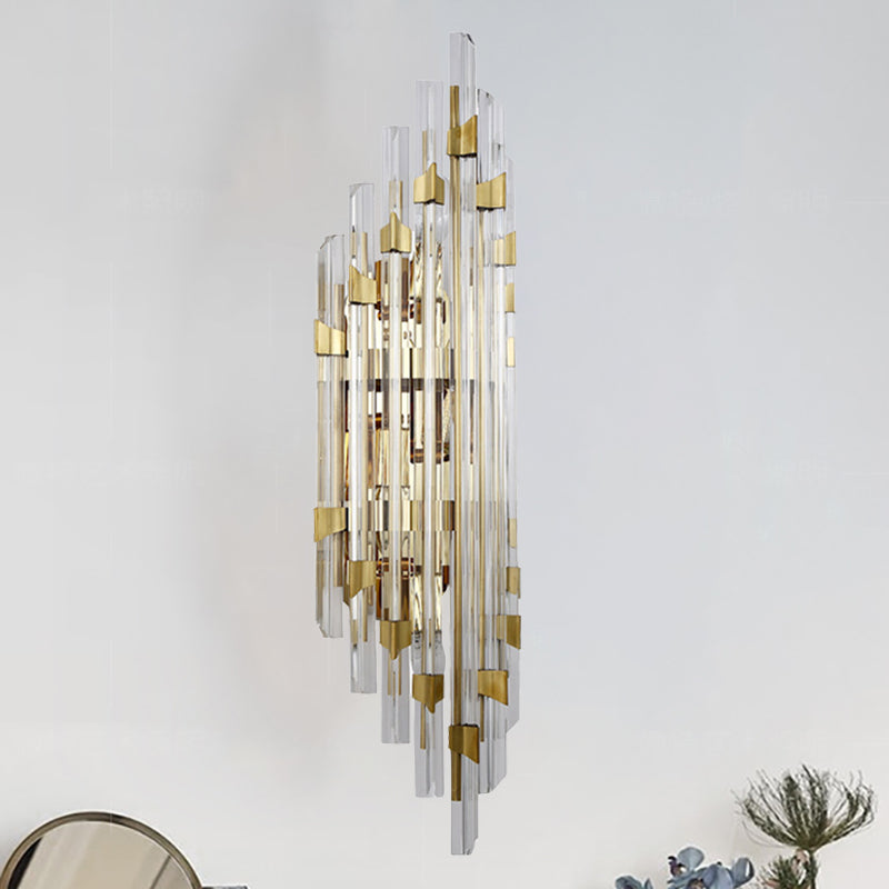 Contemporary Clear Crystal Prism Wall Sconce - 4-Light Gold Fixture For Corridor
