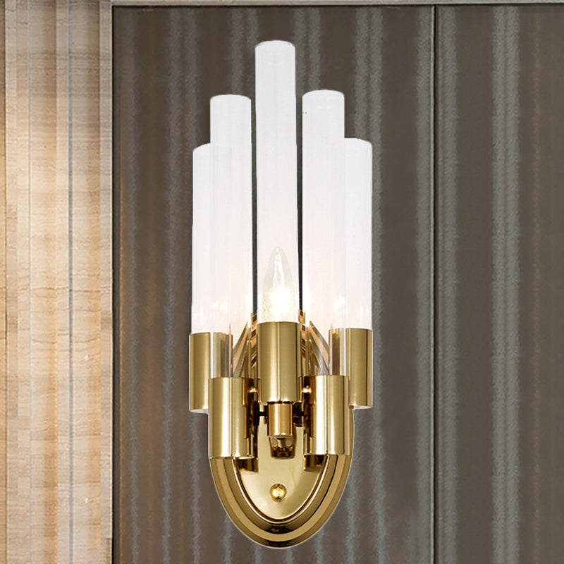Frosted Glass Wall Sconce Lamp - Modern Stylish Tubed Design With Brass Finish Ideal For Living Room