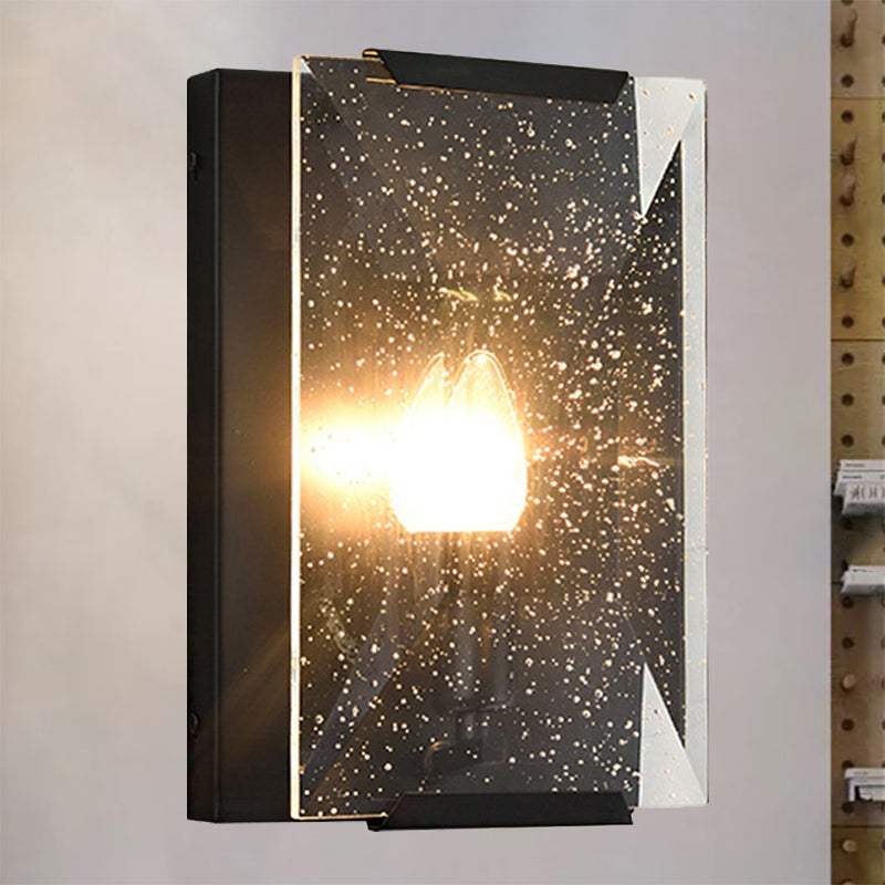 Modern Black/Brass Rectangular Sconce Light With Clear Faceted Crystal And 1 Bulb Black