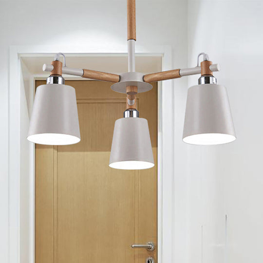 Modern Metal & Wood Trapezoid Shade Chandelier For Childrens Bedroom