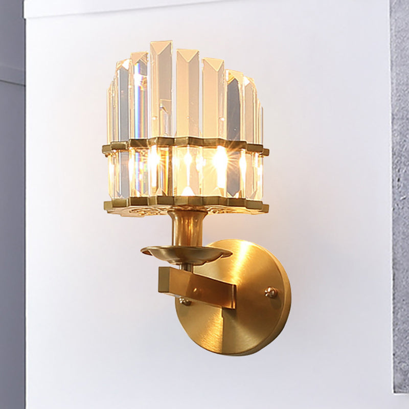 Contemporary K9 Crystal Wall Sconce With Black/Brass Finish For Living Room Brass