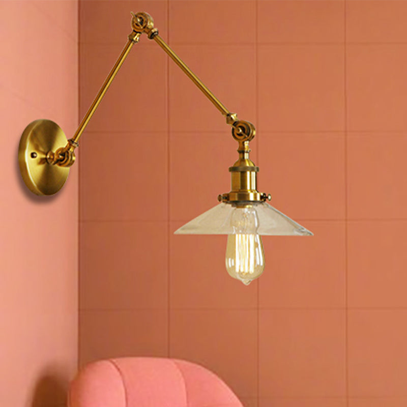 Farmhouse Amber Glass Wall Sconce Light Fixture - Brass Cone Design