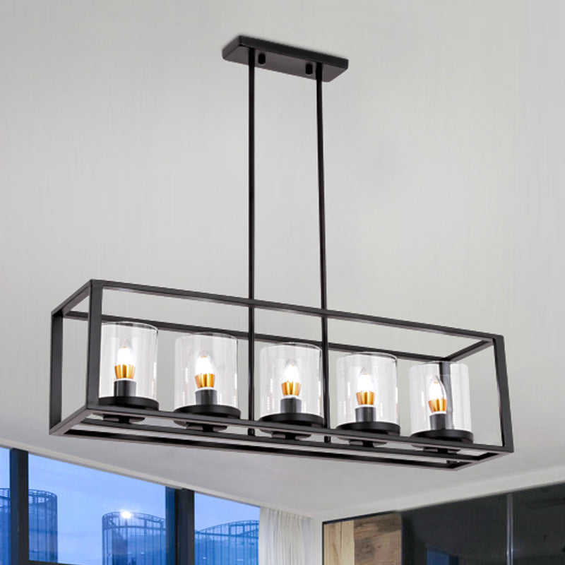 Modern 3/5/6-Light Island Pendant With White Glass Black Metal Frame - Perfect For Kitchen Lighting