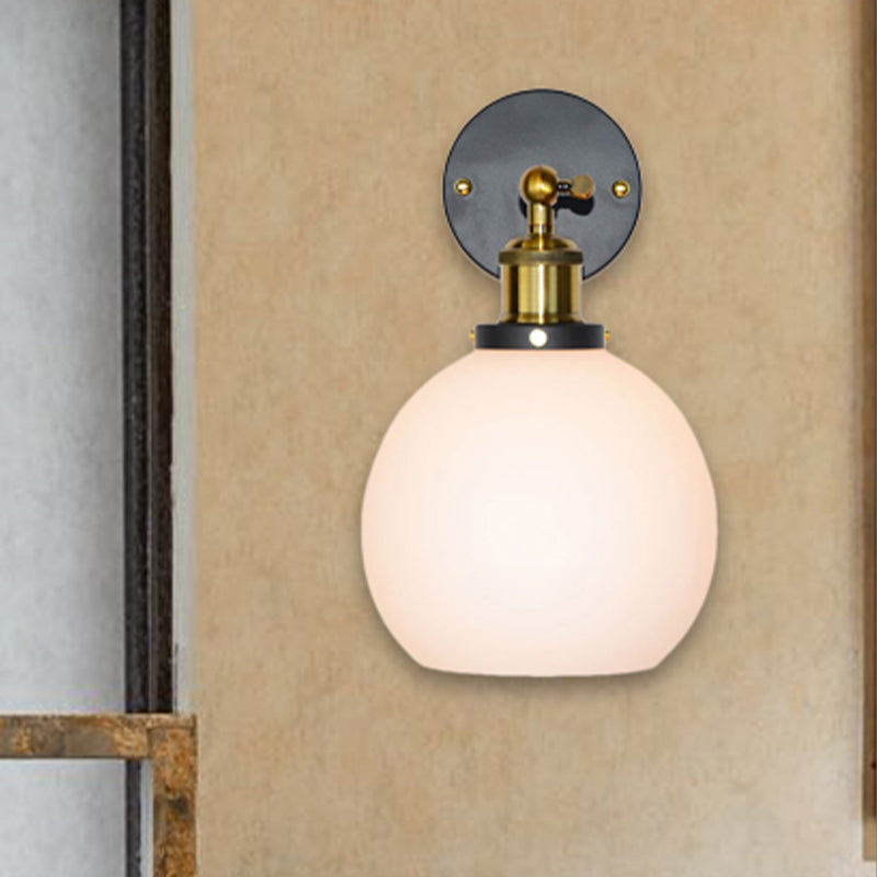 Brass Industrial Wall Sconce Lamp - Bubble White Glass Single Bulb For Bedroom