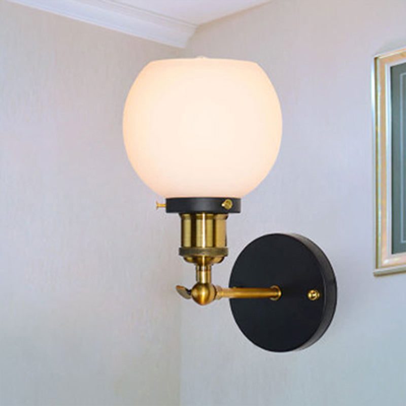 Brass Industrial Wall Sconce Lamp - Bubble White Glass Single Bulb For Bedroom