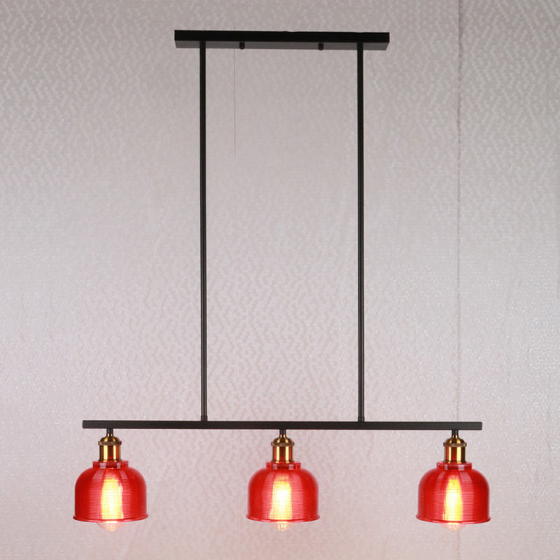 Industrial Black Pendant Lamp With Red/Yellow/Blue Glass Bowls 3-Light For Island Lighting Red