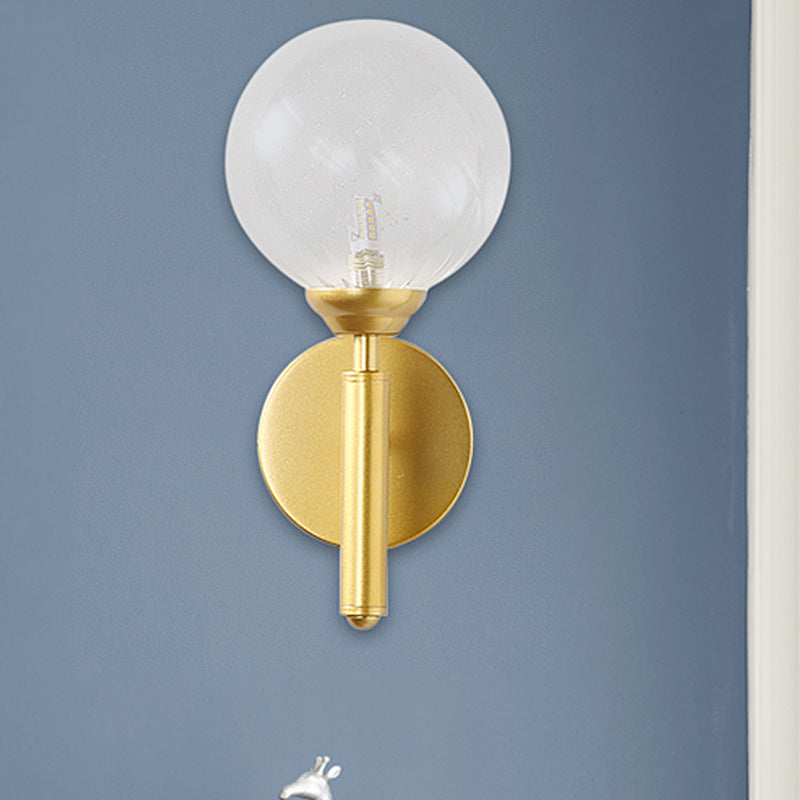 Modern Brass Wall Sconce Light - Clear Glass Sphere For Bedroom