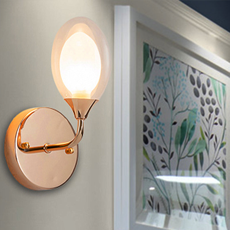 Modern Clear Glass Wall Sconce With Oval Shade - Bedroom Lighting Fixture