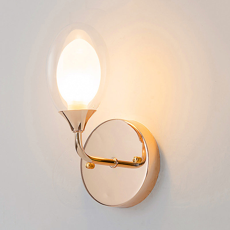 Modern Clear Glass Wall Sconce With Oval Shade - Bedroom Lighting Fixture