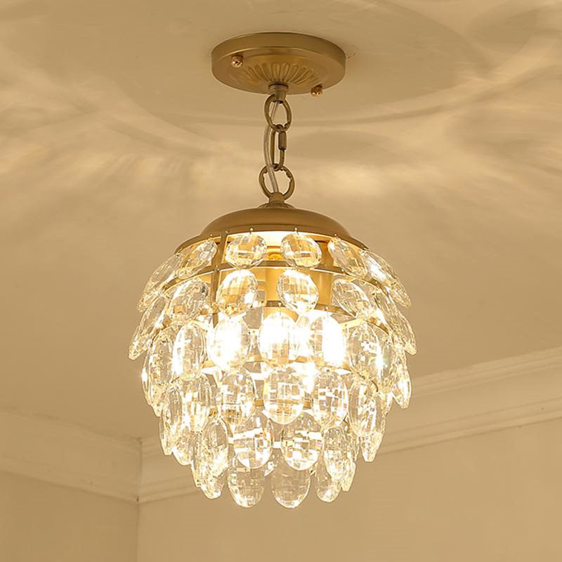 Postmodern Gold Chandelier - 5-Tier Faceted Glass Fixture With 3 Lights