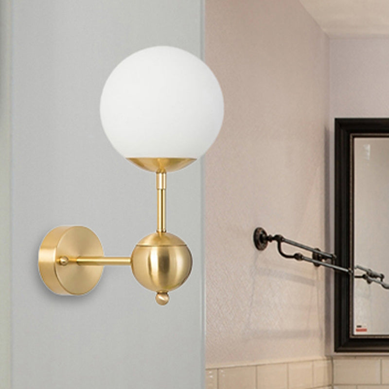 Modern Globe Wall Sconce Light In Brass With White Glass - Bathroom Lighting Fixture