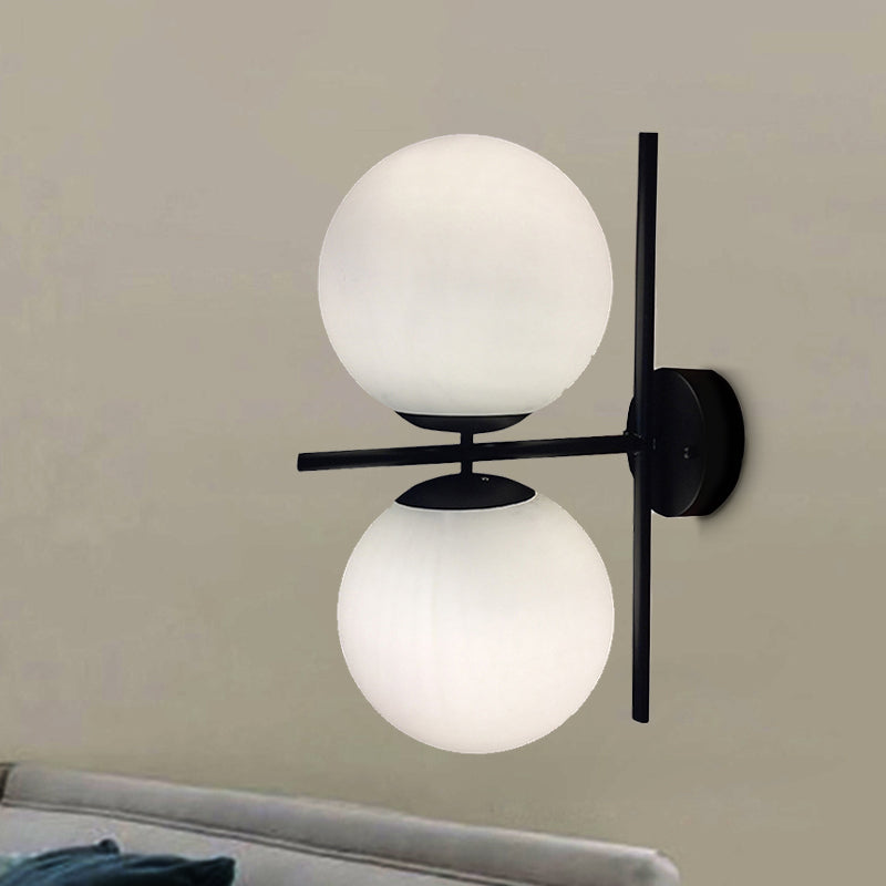 Modern Black Opal Glass Spherical Wall Light Fixture For Living Room White