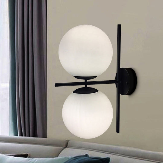 Modern Black Opal Glass Spherical Wall Light Fixture For Living Room