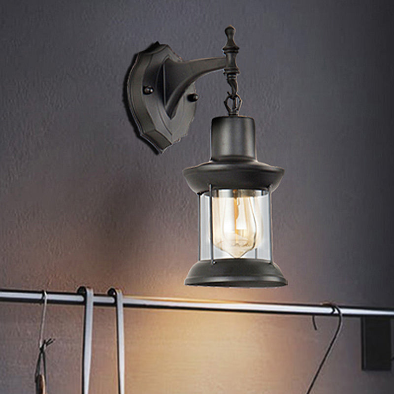 Modern Industrial 1-Light Clear Glass Sconce Wall Lantern For Kitchen