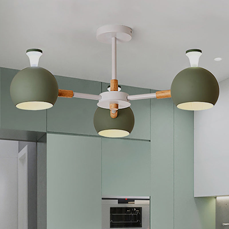 Modern Metal Globe Chandelier - 3-Light Hanging Light For Dining Table Green