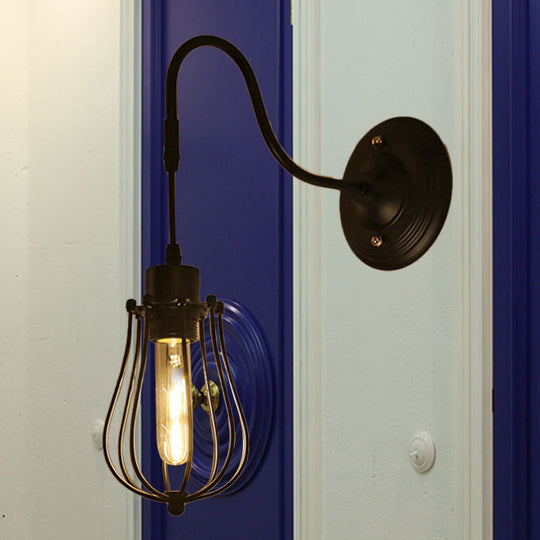 Farmhouse Wall Mount Light Fixture - Metal Cage Design Black Finish / Bulb