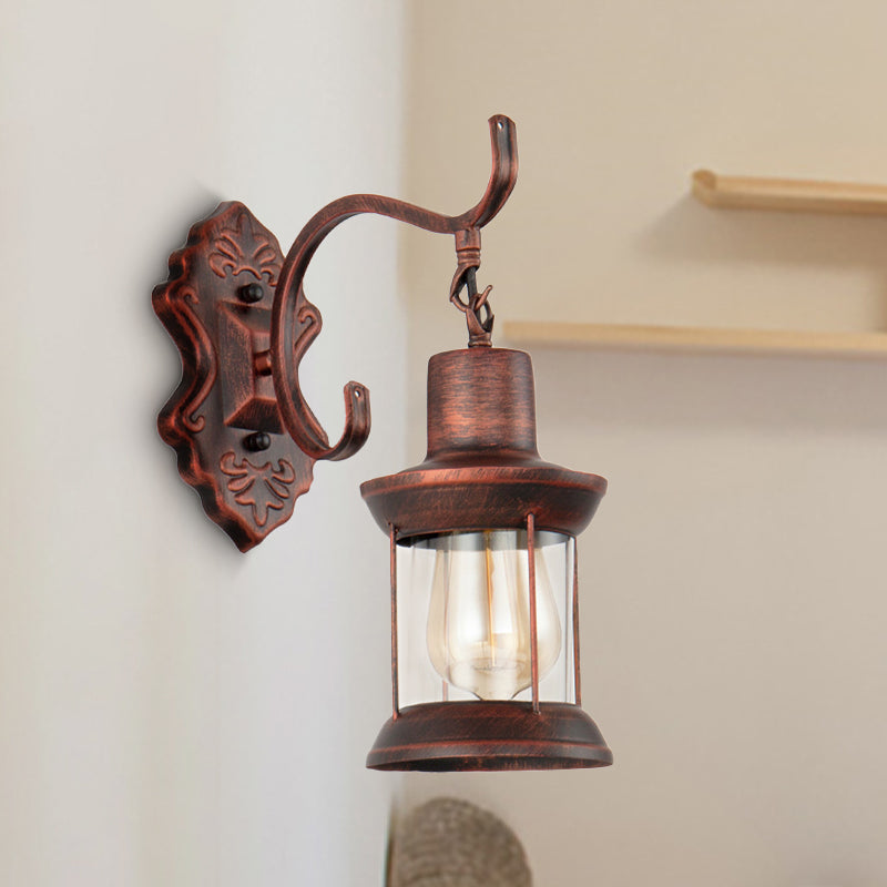 Copper Rustic Sconce Light With Clear Glass - Weathered Finish Kerosene Fixture