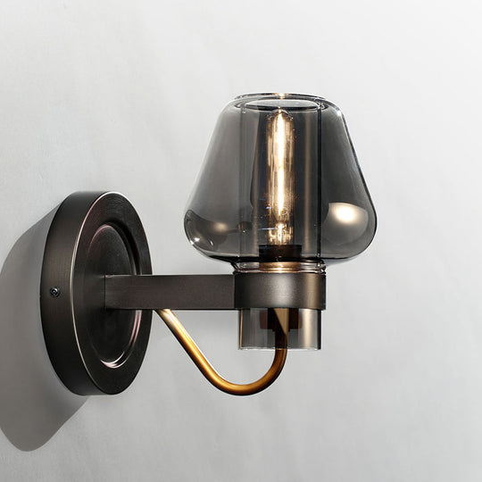 Modern Smoked Glass Mushroom Sconce Light For Bedroom - Black One-Light Lighting Fixture