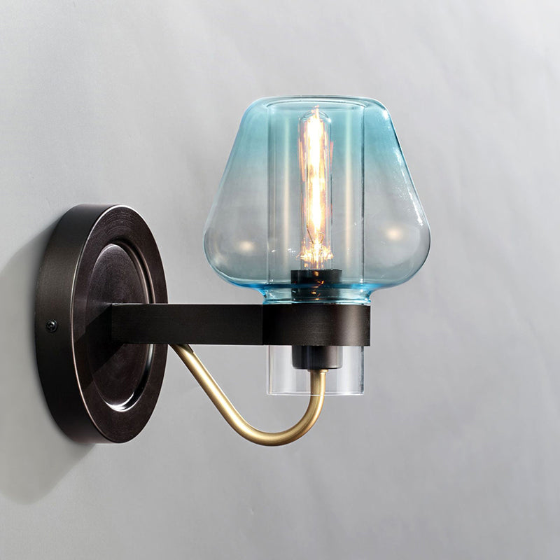 Modern Blue Glass Wall Sconce With Tapered Shade & 1 Light - Perfect For Your Bedroom!