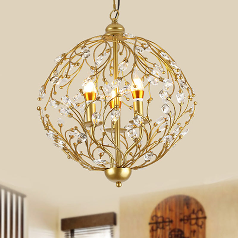 Antique Crystal Chandelier - 3-Light Brass Hanging Ceiling Light For Dining Room