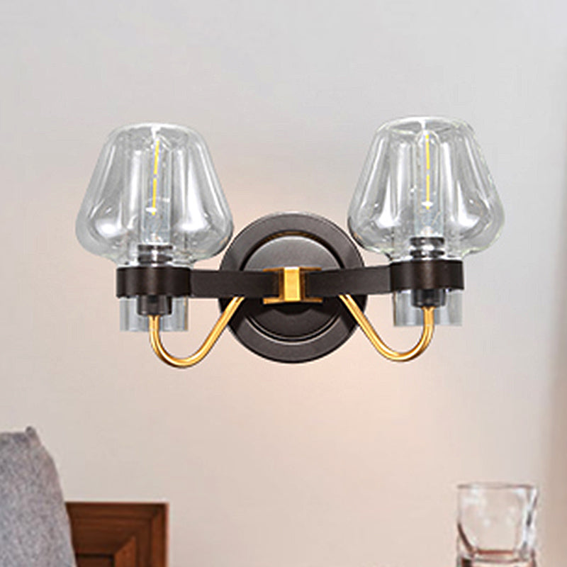 Modern Black Sconce Light With Clear Glass Mushroom Shade - 2-Light Wall Lamp For Bedroom
